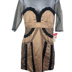 ASOS vintage Champagne Color Satin, Mesh and lace dress size 6